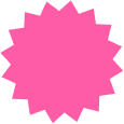 Pink starburst graphic with jagged points.