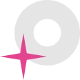 Pixelated light gray disc with a dark center hole, featuring a pink sparkle on its lower-left edge.