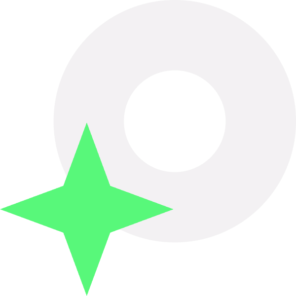 Icon of a light gray hollow circle overlapped in its bottom-left by a bright green four-pointed star.
