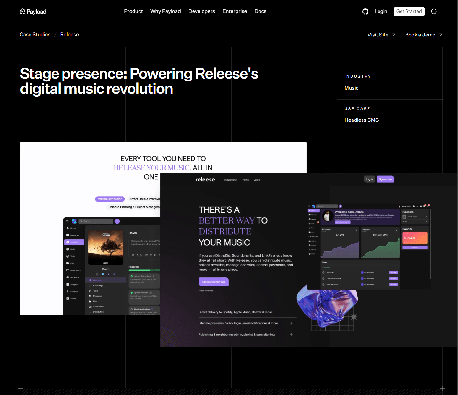 A Screengrab of Releese.io's Case Study on Payloadcms.com