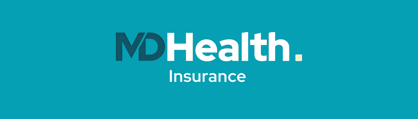 MDHealth. Insurance logo featuring dark teal 'MD' and white 'Health.' text with 'Insurance' below, all on a teal background.