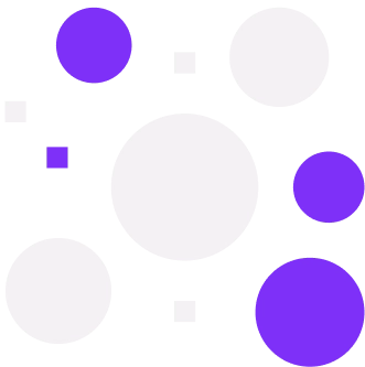 Pixelated white and purple circles and squares scattered across a black background.