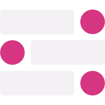 Three white horizontal rectangles paired with pink circles, forming a visual list of items or features.