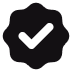 Dark verified badge icon with a checkmark.