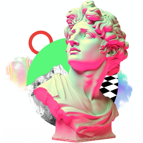 Roman bust with colorful accents